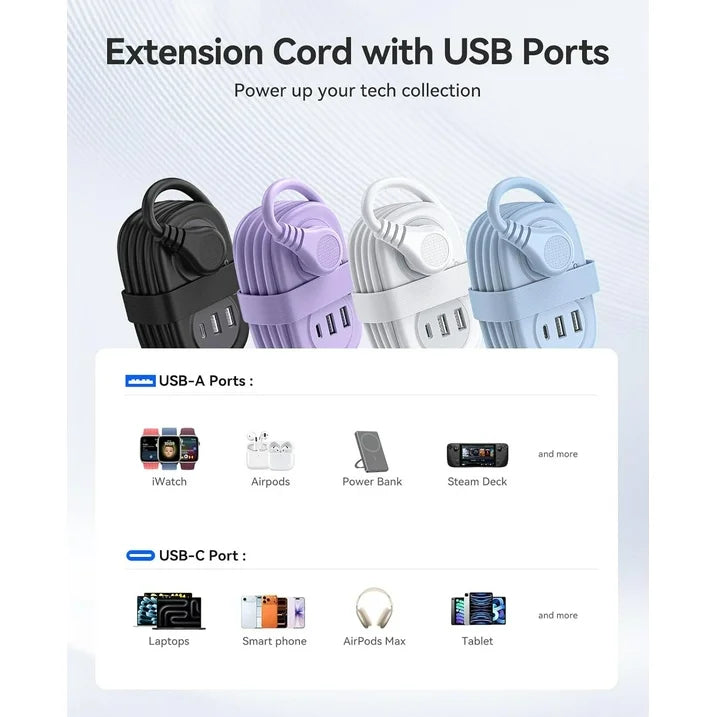 5-in-1 Compact Travel Power Strip, Cruise Ship Approved with 2 AC Outlets & 2 USB Ports (1 USB-C Charge), 3.7ft Cord - Ultra-Portable for Cruise, Hotel, Dorm,Office(Blue)