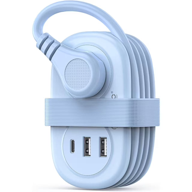 5-in-1 Compact Travel Power Strip, Cruise Ship Approved with 2 AC Outlets & 2 USB Ports (1 USB-C Charge), 3.7ft Cord - Ultra-Portable for Cruise, Hotel, Dorm,Office(Blue)