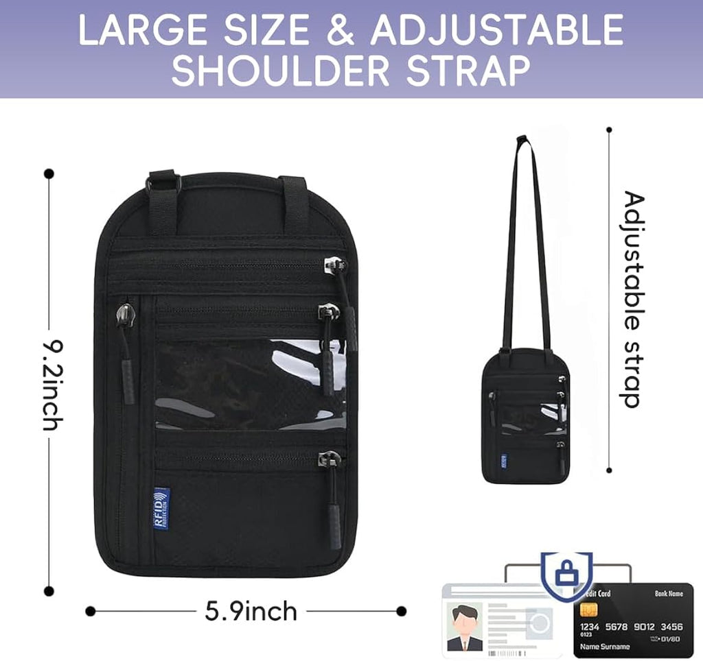 Travel Neck Wallet / Passport Holder – RFID Blocking Crossbody Pouch