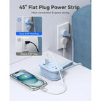 5-in-1 Compact Travel Power Strip, Cruise Ship Approved with 2 AC Outlets & 2 USB Ports (1 USB-C Charge), 3.7ft Cord - Ultra-Portable for Cruise, Hotel, Dorm,Office(Blue)