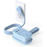 5-in-1 Compact Travel Power Strip, Cruise Ship Approved with 2 AC Outlets & 2 USB Ports (1 USB-C Charge), 3.7ft Cord - Ultra-Portable for Cruise, Hotel, Dorm,Office(Blue)